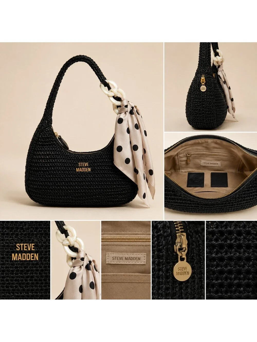 Steve Madden Bdaena Scarf Straw Hobo Bag